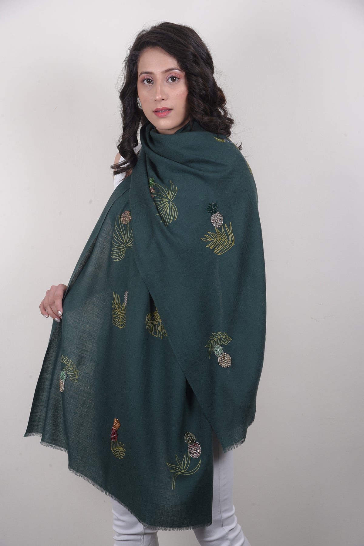 Sweet Tropical Embroidered Fine Merino Stole