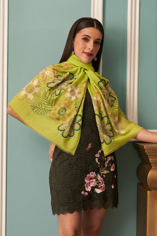 Floral Bliss | Embroidered Fine Merino Wool Stole