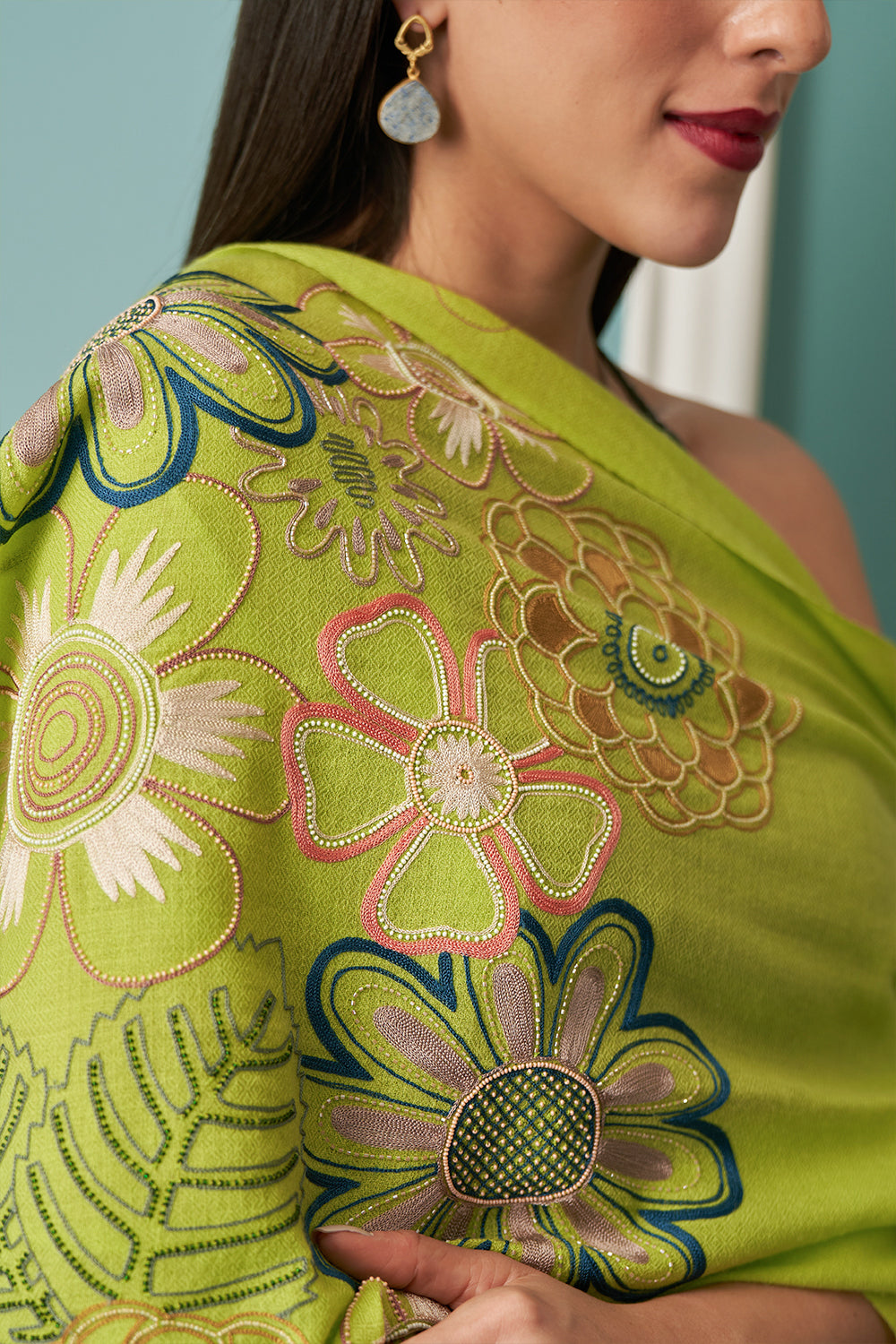 Floral Bliss | Embroidered Fine Merino Wool Stole