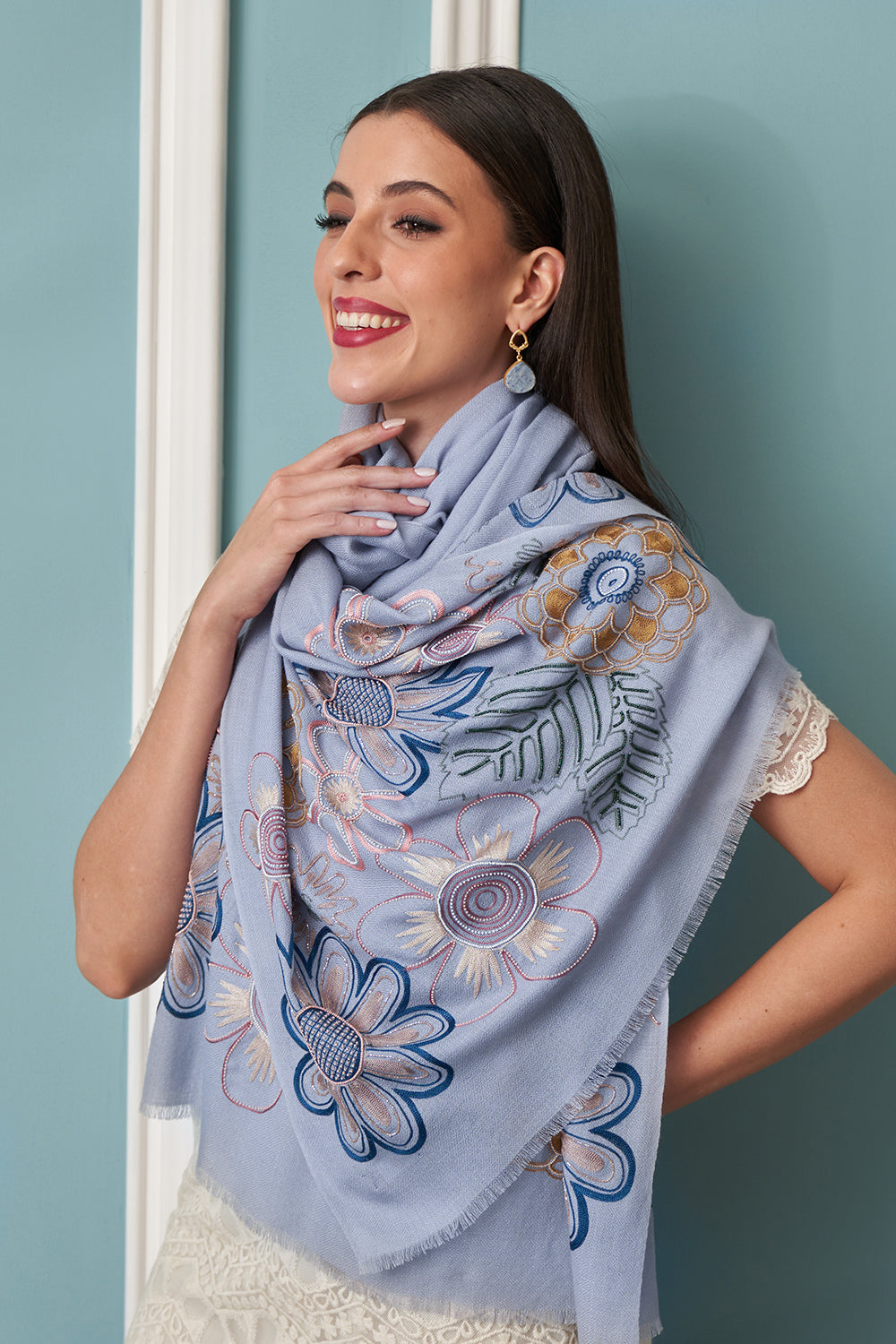 Floral Bliss Embroidered Fine Merino Stole