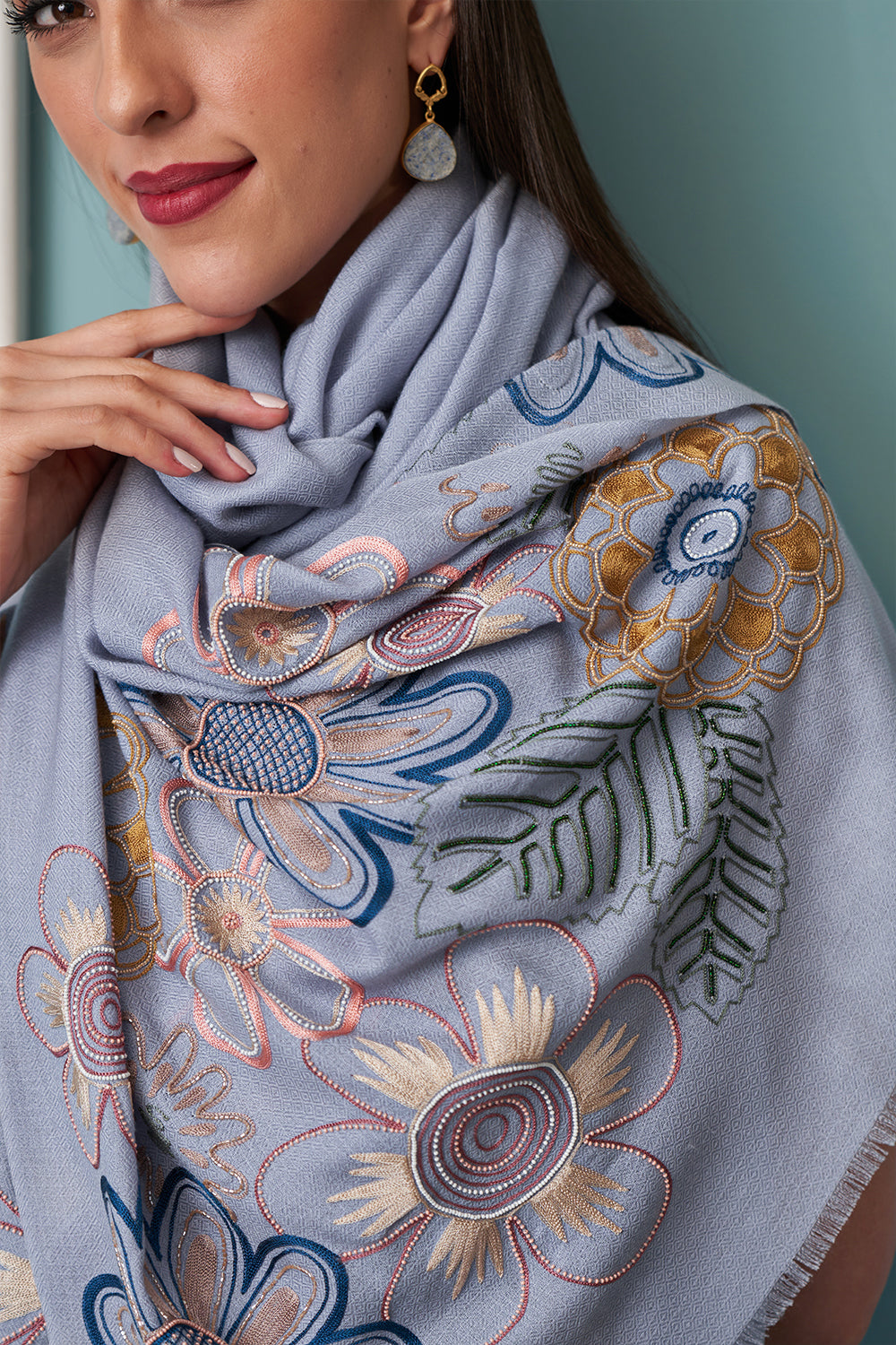 Floral Bliss Embroidered Fine Merino Stole