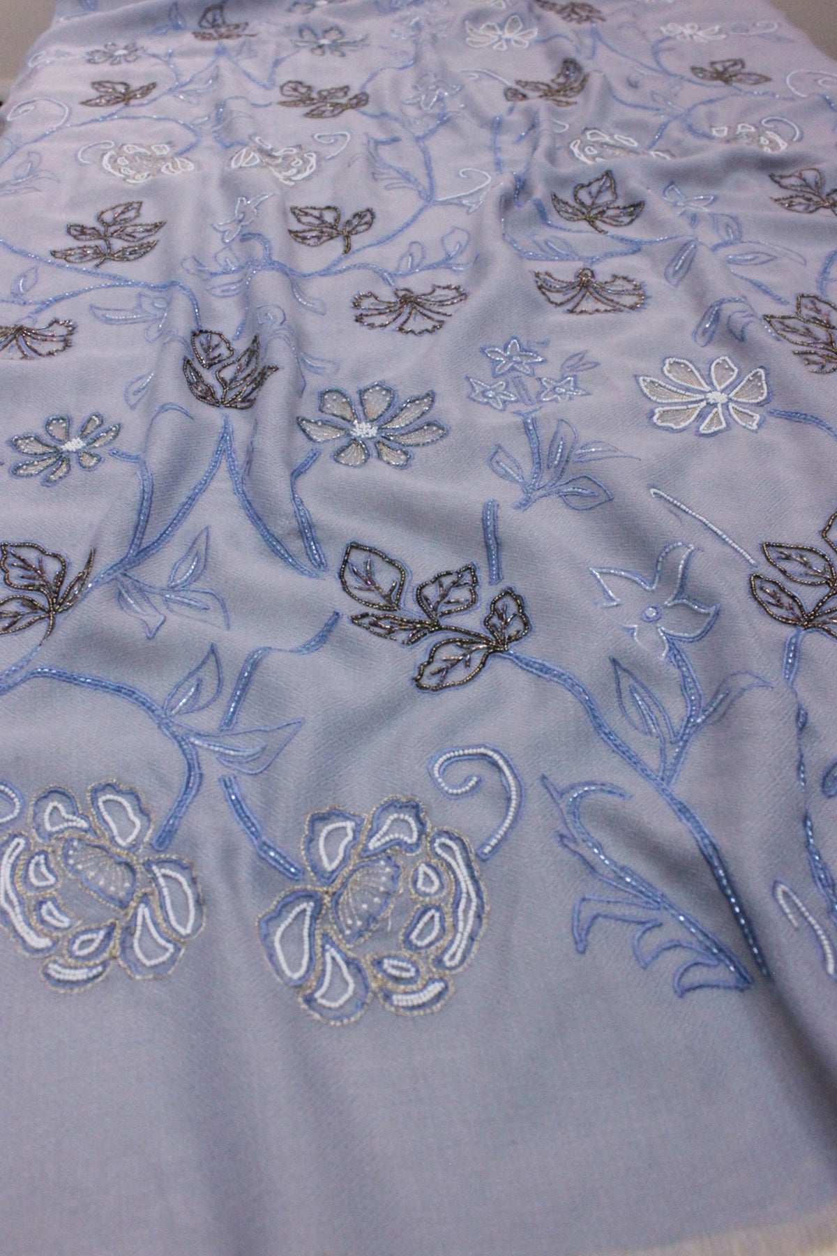 Majestic Rose Embroidered Pure Cashmere Stole