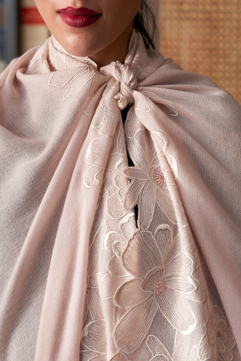 Magnificent Magnolia | Embroidered Fine Merino Stole