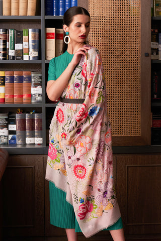 Tropical Bloom | Embroidered Pure Cashmere Stole