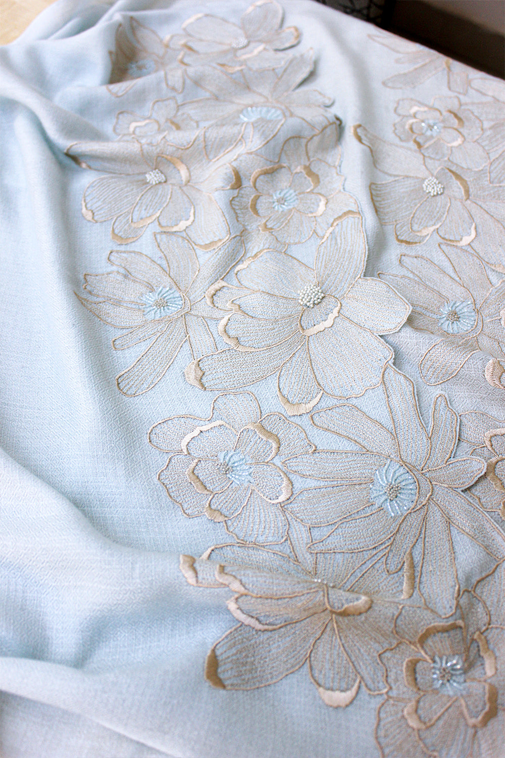 Magnolia Bloom | Embroidered Wool Silk Stole