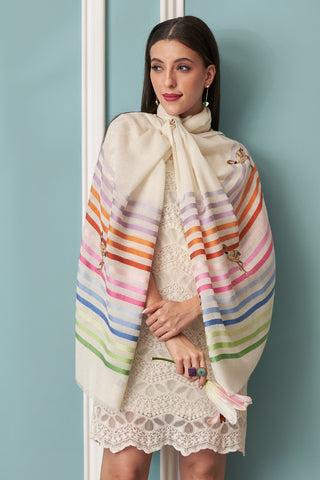 Flamingo Style | Embroidered Fine Wool Silk Stripe