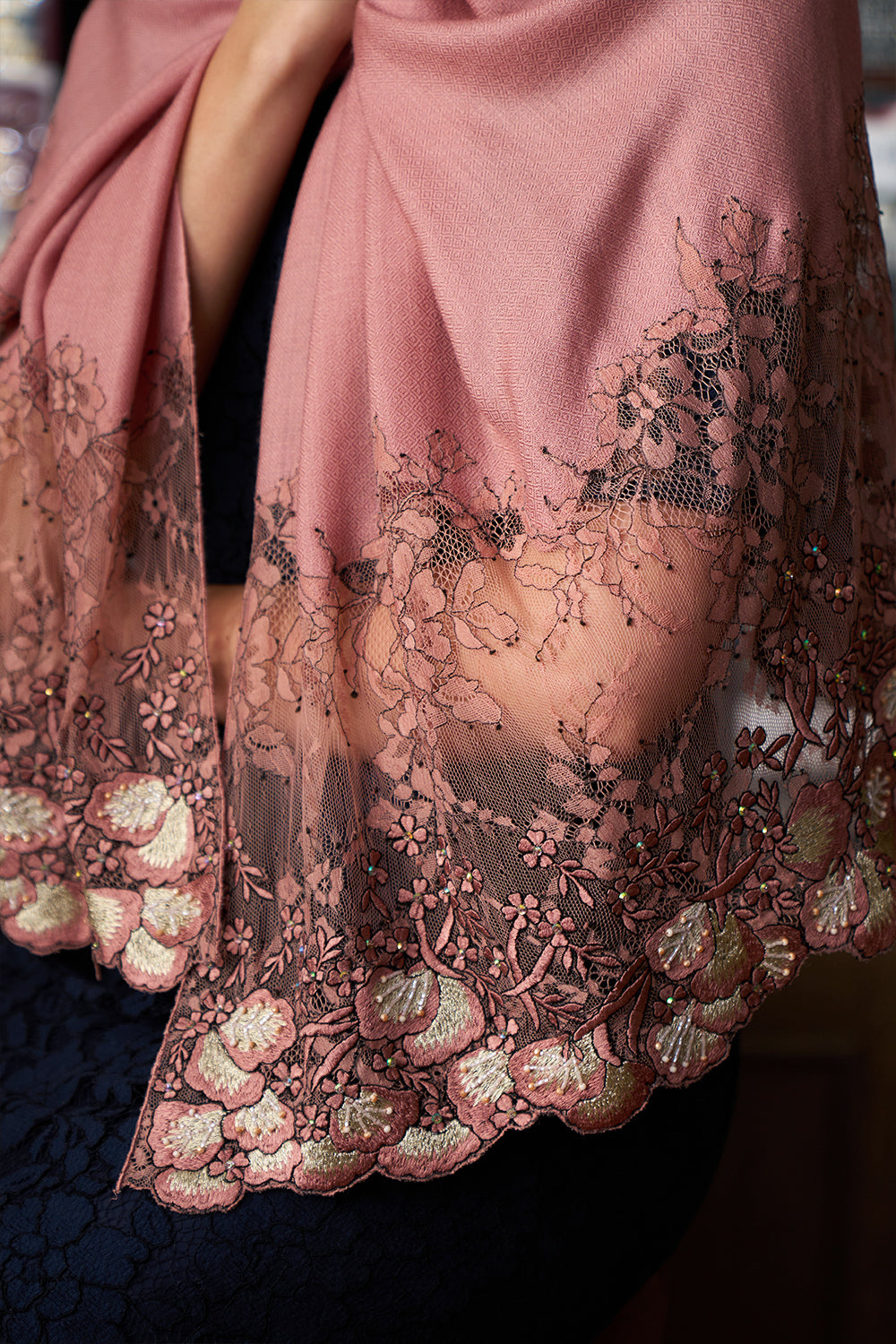 Dainty Petals | Embroidered Wool Silk Stole