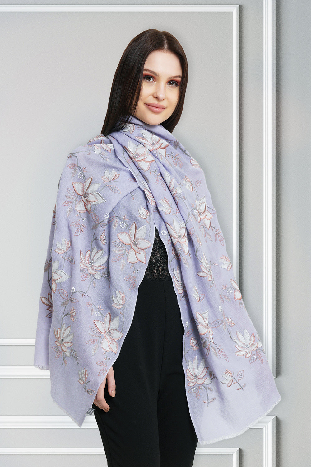 The Flawless Magnolia | Embroidered Pure Cashmere Stole