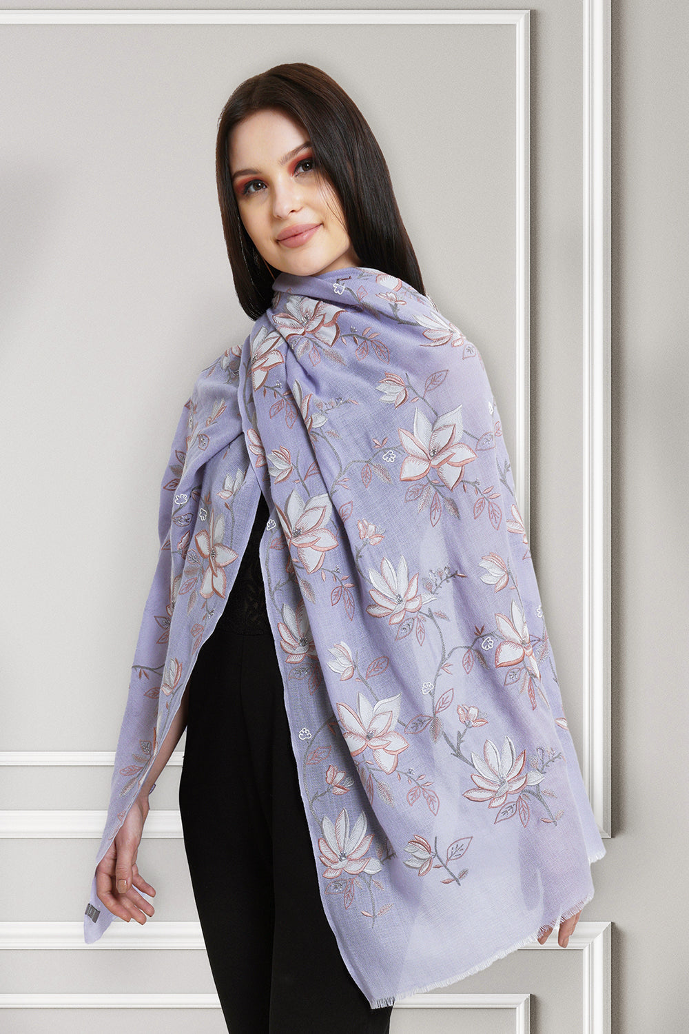 The Flawless Magnolia | Embroidered Pure Cashmere Stole