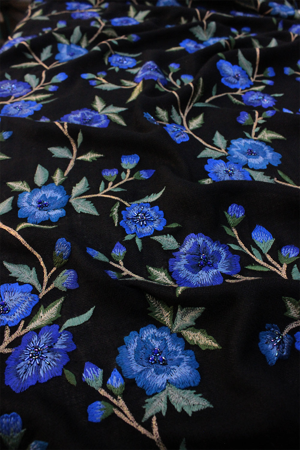 Sapphire Dream  | Embroidered Pure Cashmere Stole