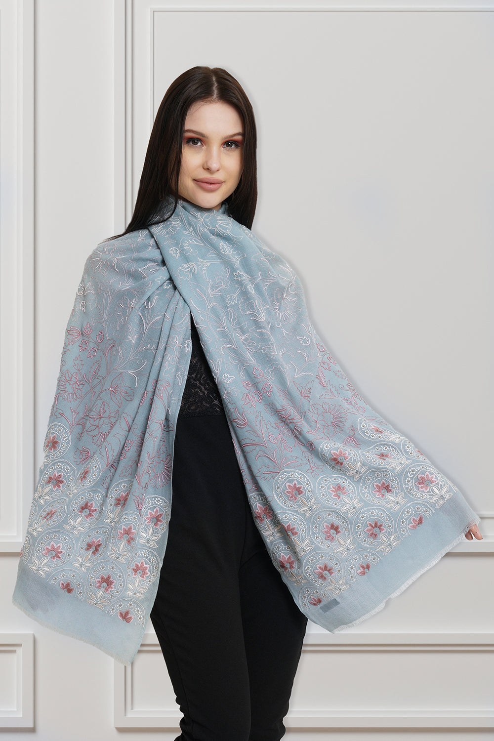 Divine Bloom | Embroidered Pure Cashmere Stole