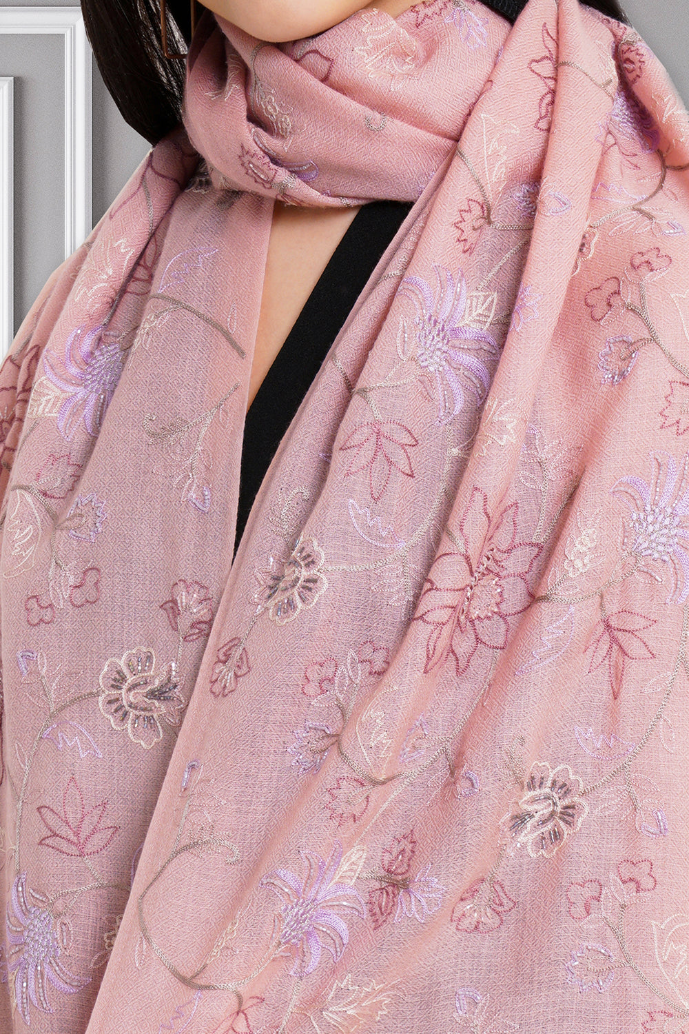 The Sublime Lotus | Embroidered Pure Cashmere Stole