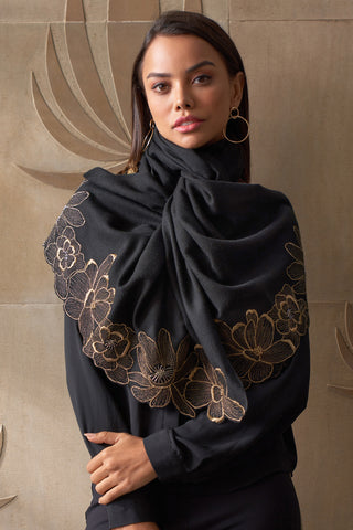 Magnolia Bloom   | Embroidered Wool Silk Stole