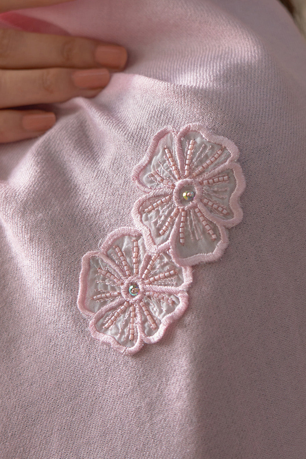 Flower Shower Embroidered Wool Silk Stole