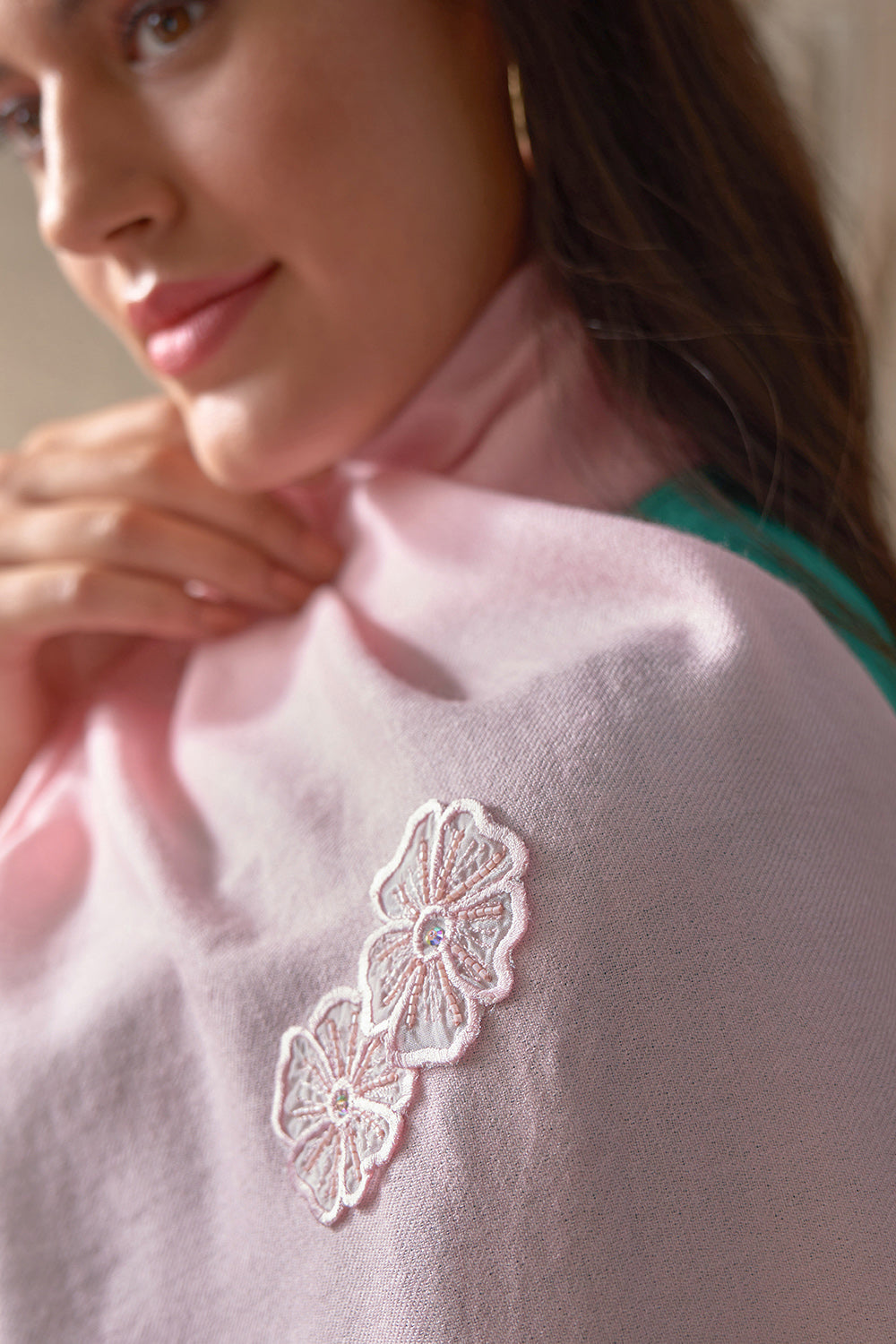 Flower Shower Embroidered Wool Silk Stole