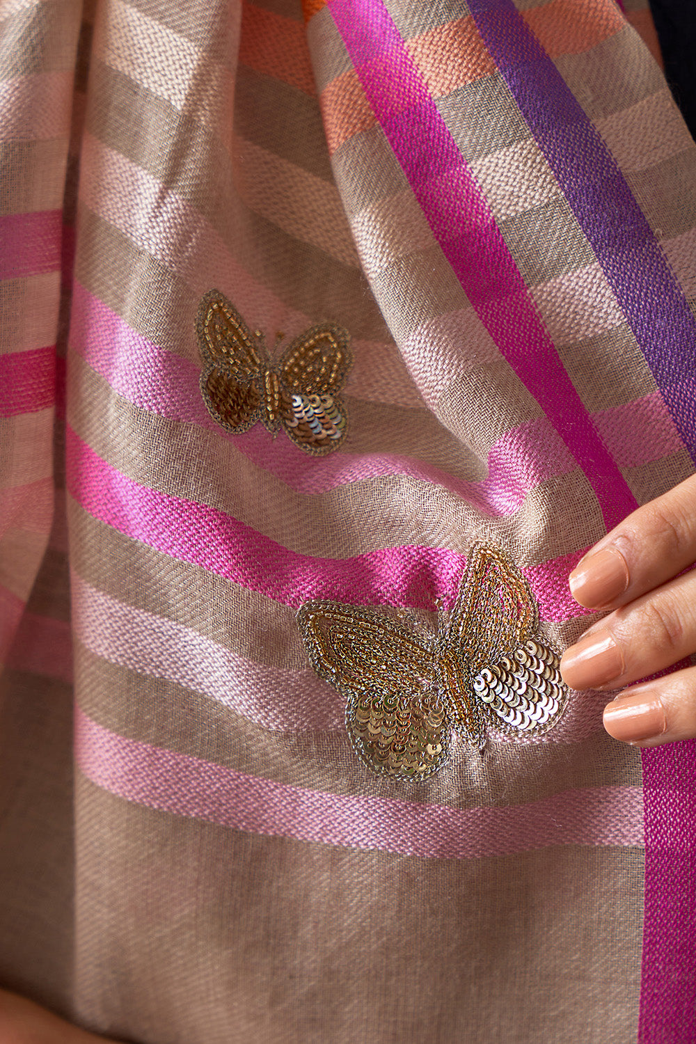 Flyaway Sparkle Embroidered Wool Silk Stole