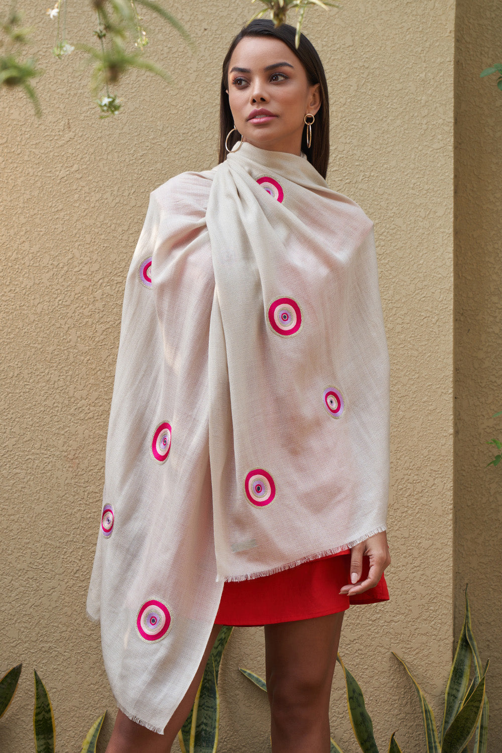 The Evil Eye Embroidered Wool Silk Stole