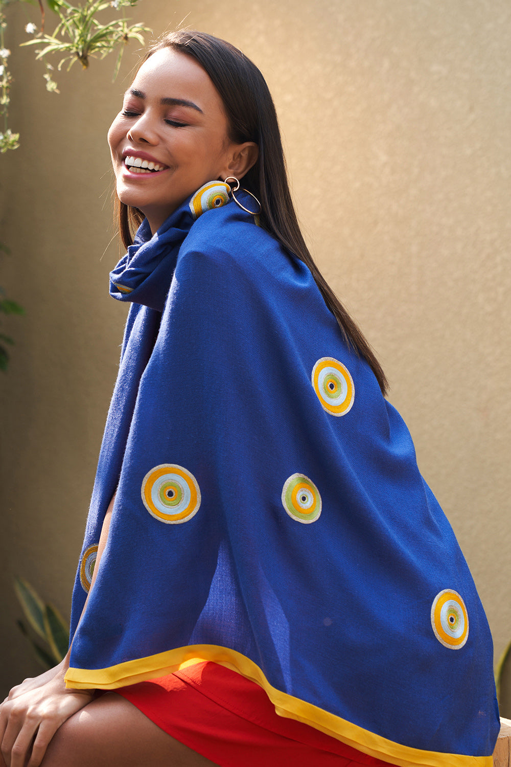 The Evil Eye Embroidered Wool Silk Stole