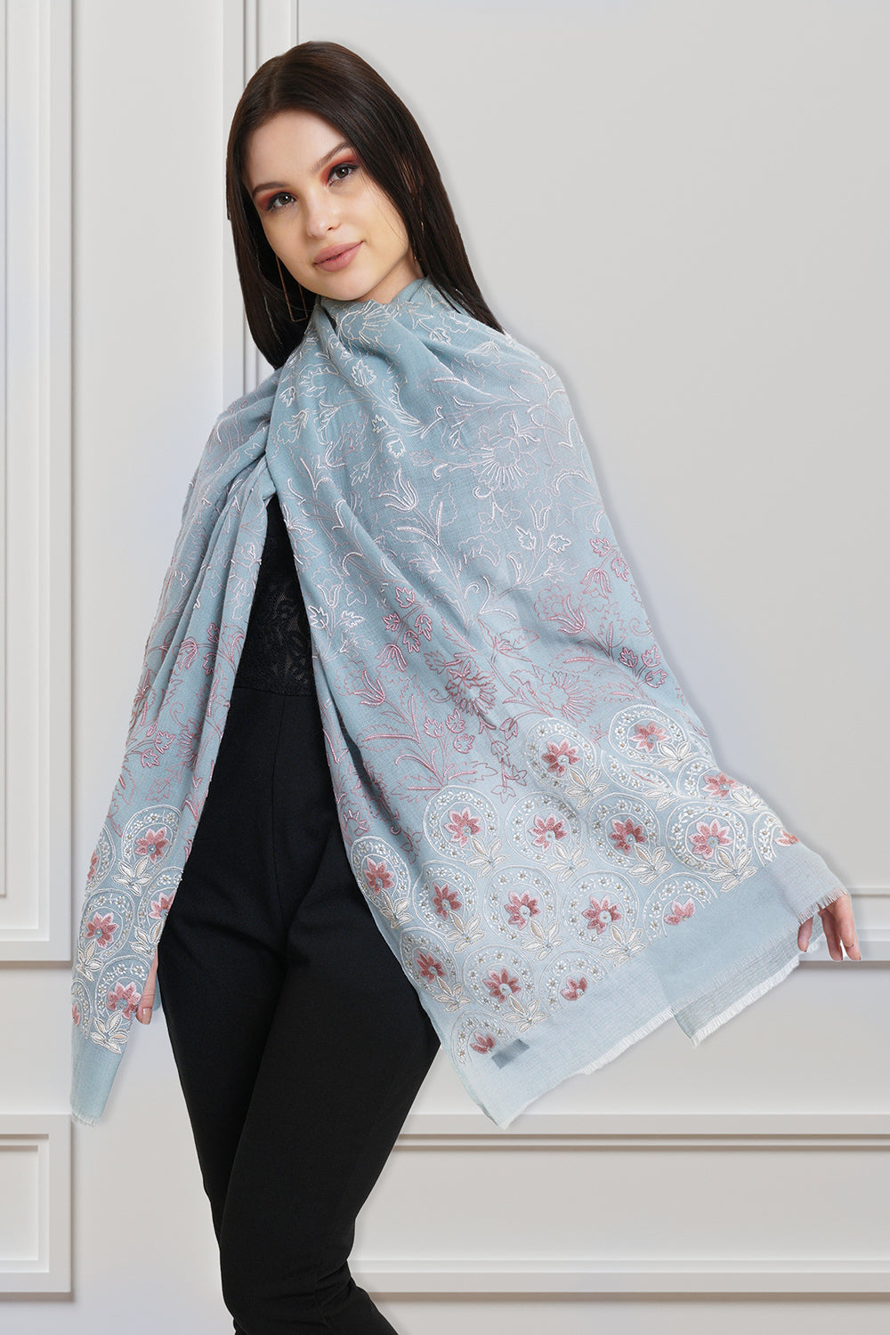 Divine Bloom | Embroidered Pure Cashmere Stole