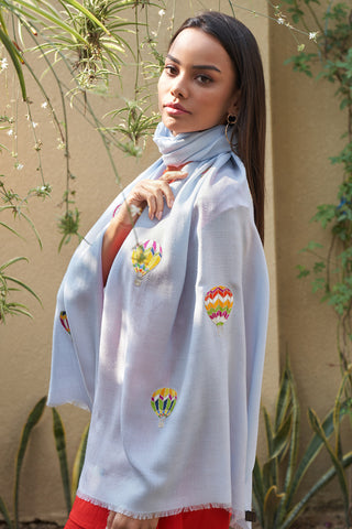 Fly Into The Sky | Embroidered Wool Silk Stole